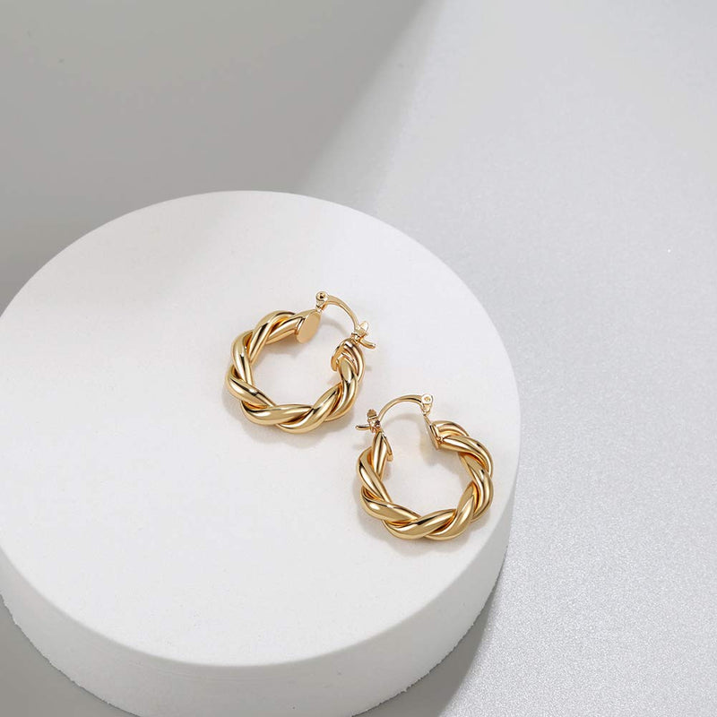 [Australia] - LILIE&WHITE Twisited Gold Chunky Hoop Earrings For Women 14K Gold Plated High Polished Lightweight Hoops For Girls Fashion Jewelry… EH20031 Gold 