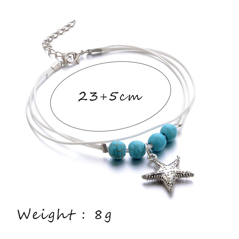 [Australia] - Dresbe Boho Layered Anklet Ivory Beach Turquoise Braided Anklets Beaded Ankle Bracelet Starfish Pendant Foot Jewelry Accessories for Women and Girls 