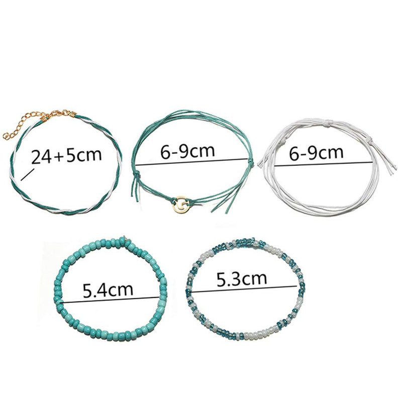 [Australia] - Obmyec Boho Beaded Anklets Layered Wave Ankle Bracelet Rope Foot Chain Jewelry for Women and Girls (5pcs) 