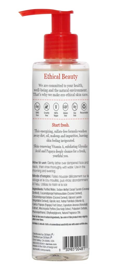 [Australia] - derma e Anti-Wrinkle Vitamin A Glycolic Cleanser with Papaya 6 oz 