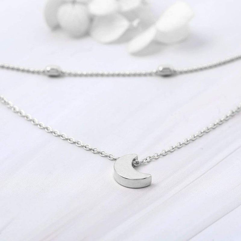 [Australia] - Jovono Boho MultiLayered Necklaces Moon Beaded Pendant Necklace For Women and Girls (Silver) Silver 