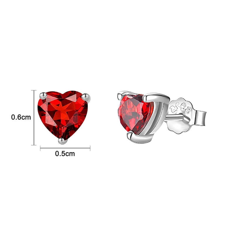 [Australia] - Vogem 925 Heart Stud Earrings for Women 6mm Cubic Zirconia Women Birthstone Earring Studs Accessories Red 