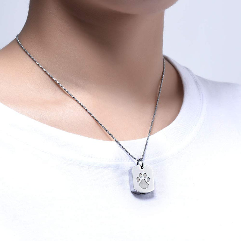 [Australia] - Minicremation Cremation Jewelry Urn Necklace for Ashes for Pet, Paw Print Memorial Ash Jewelry, Keepsake Pendant for Pet's Cat Dog's Ashes with Filling Kit Silver 