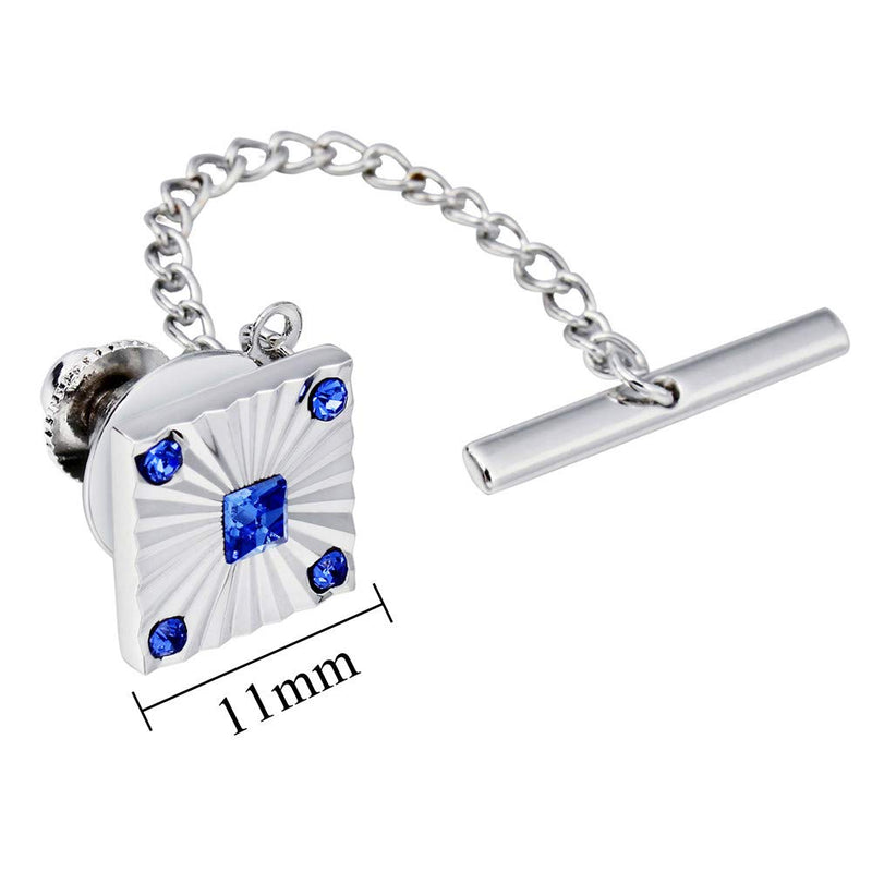 [Australia] - HAWSON Square Crystal Tie Tacks Clips Pins for Mens - Faceted Crystals in Rich, Swiss-Engraved Cutting Blue 