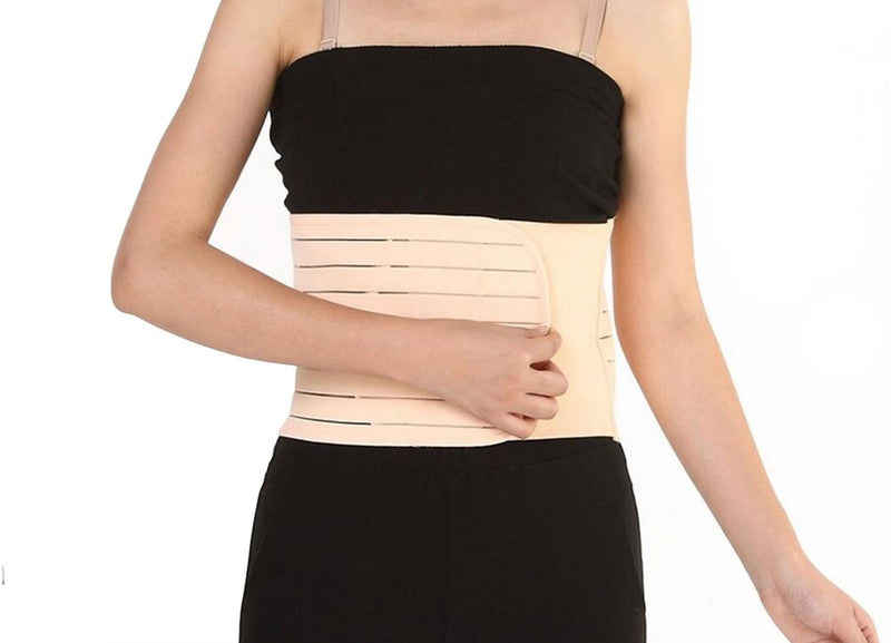 [Australia] - 1PCS Beige Striped Style Adjustable Elastic Abdominal Binder Postnatal Belly Waist Slim Slimming Shaper Back Support Girdle Belt Pregnancy Recoery Shapewear Abdomen Corset Staylace for Women (L) 