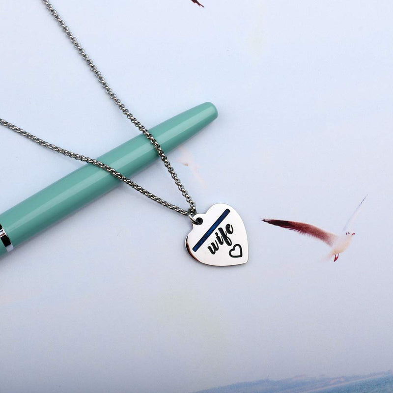 [Australia] - Detailed Thin Blue Line Police Mom Wife Sister Necklace Back The Blue Jewelry 