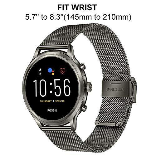 [Australia] - TRUMiRR Replacement for Fossil Men's Gen 5 Carlyle/Fossil Women's Gen 5 Julianna Watch Strap, 22mm Mesh Woven Stainless Steel Watch Band Quick Release Strap for Fossil Women's Gen 5 Julianna Smoke 