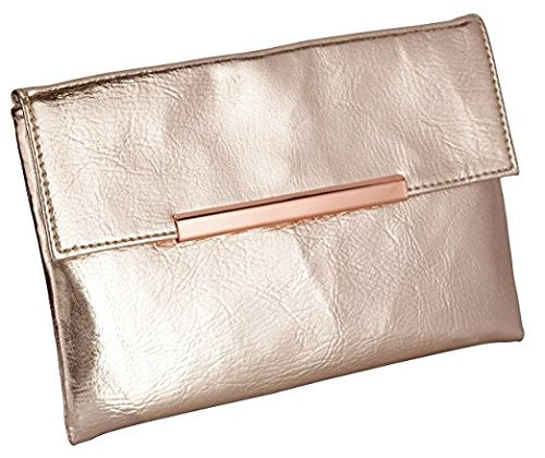 [Australia] - Small Rose Gold Metallic Clutch Bag For Cosmetics, Makeup, Cellphone, Wallet, and Organization - Made of Premium Vegan Leather 