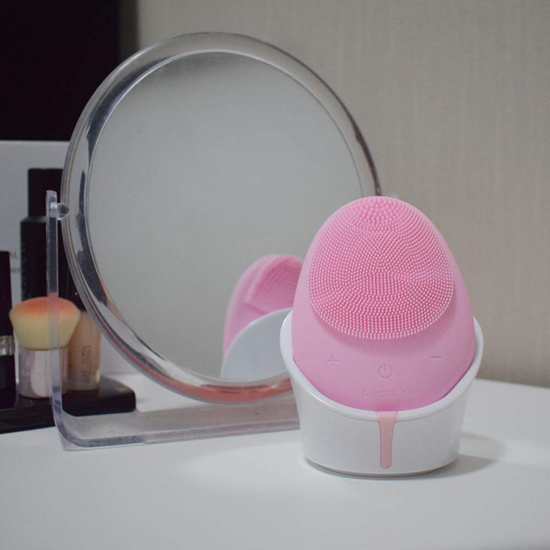 [Australia] - Aurora YM Silicone Face Cleansing Brush, Electric Sonic Facial Face Scrubber, Silicone Waterproof Safe Use Anti-Aging Facial Massager, Deep Cleaning for All Skins Pink 