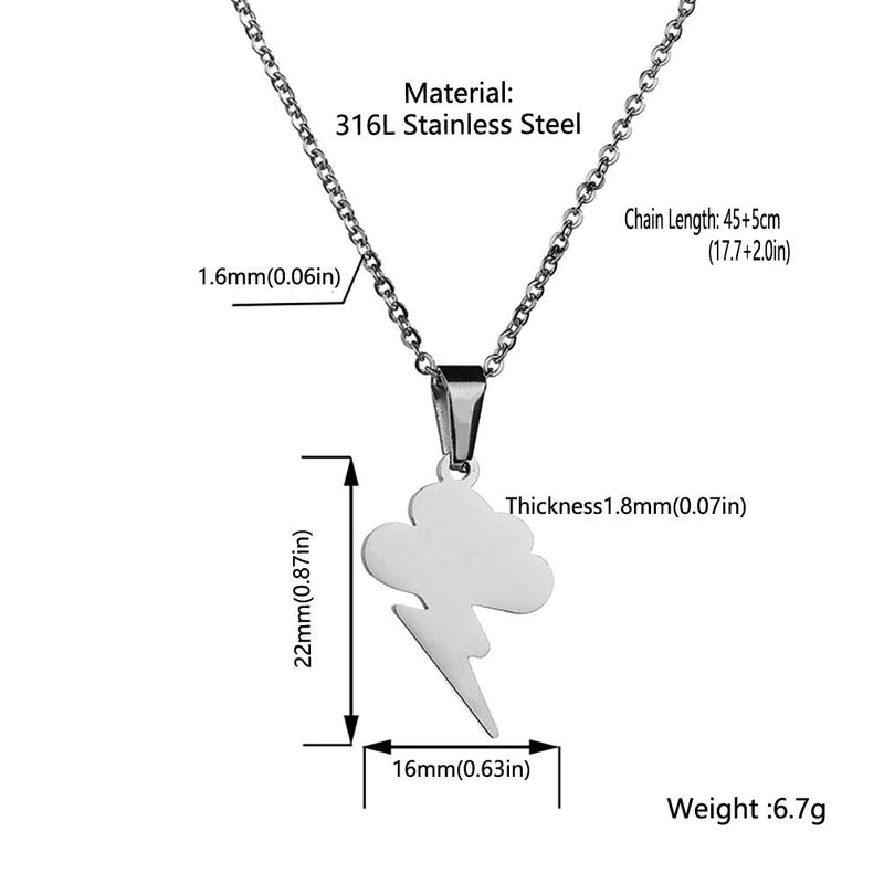 [Australia] - Houpotao Lightning Pendant Necklace Surgical Stainless Steel Hypoallergenic Cloud Weather Pendant Necklace for Boys Girls Silver 