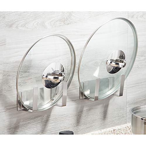 [Australia] - Pot Lid Rack, Wall Mounted 304 Stainless Steel Pan Lid Organizer Holder, 3M Self Adhesive, Kitchen Cooking Utensil Tool (Silver, Set of 2) Silver(set of 2) 