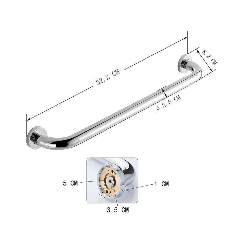 [Australia] - NSODOO Shower Arm Grab Bar for Bathroom Handrail Safety Non-Slip Wall Handle for Bath Toilet Sliding Bars Polished Chrome Brass (30 cm) 30cm Grab Bar Chrome 