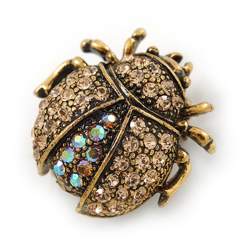 [Australia] - Avalaya Small Topaz, AB Crystal 'Ladybug' Brooch in Gun Metal - 24mm Length 