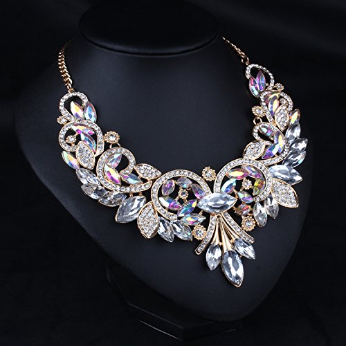 [Australia] - Hamer Gothic Jewelry White and Black Crystal Charms Choker Necklace and Earrings Wedding Jewelry Sets for Brides Prom Costume Jewelry for Women 