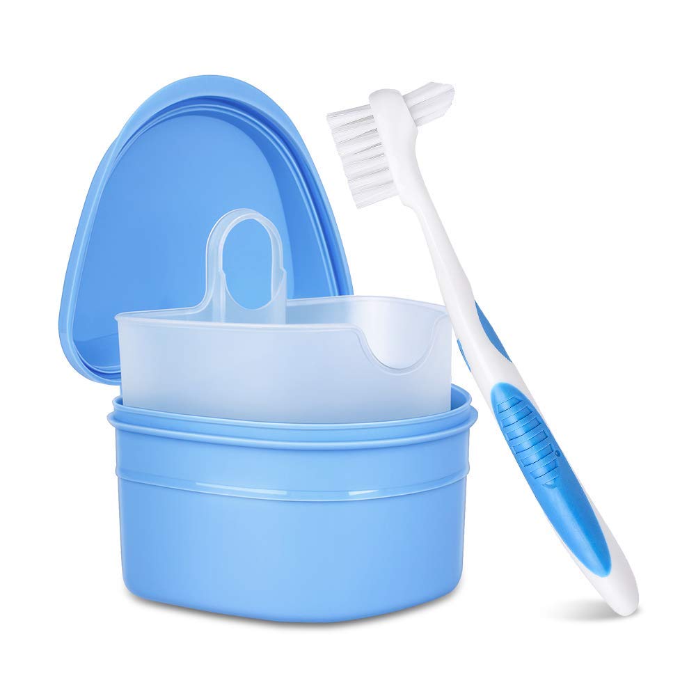 [Australia] - Y-Kelin Denture Cleanning Set Denture Cleaning Case with Denture Brush, Blue 