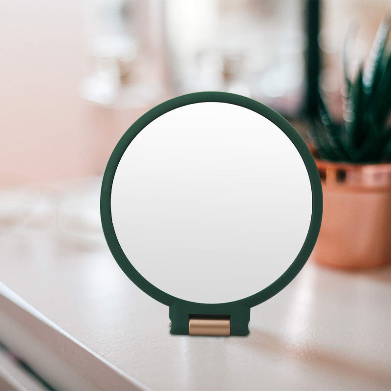 [Australia] - FUHUIM 1x 15x Magnifying Handheld Mirror, Double Sided Pedestal Magnification and True Image Makeup Mirror, Compact Size and Portable Vanity Cosmetic Mirror for Girl, 9.3" L x 1.9" W（Army Green） Army Green 