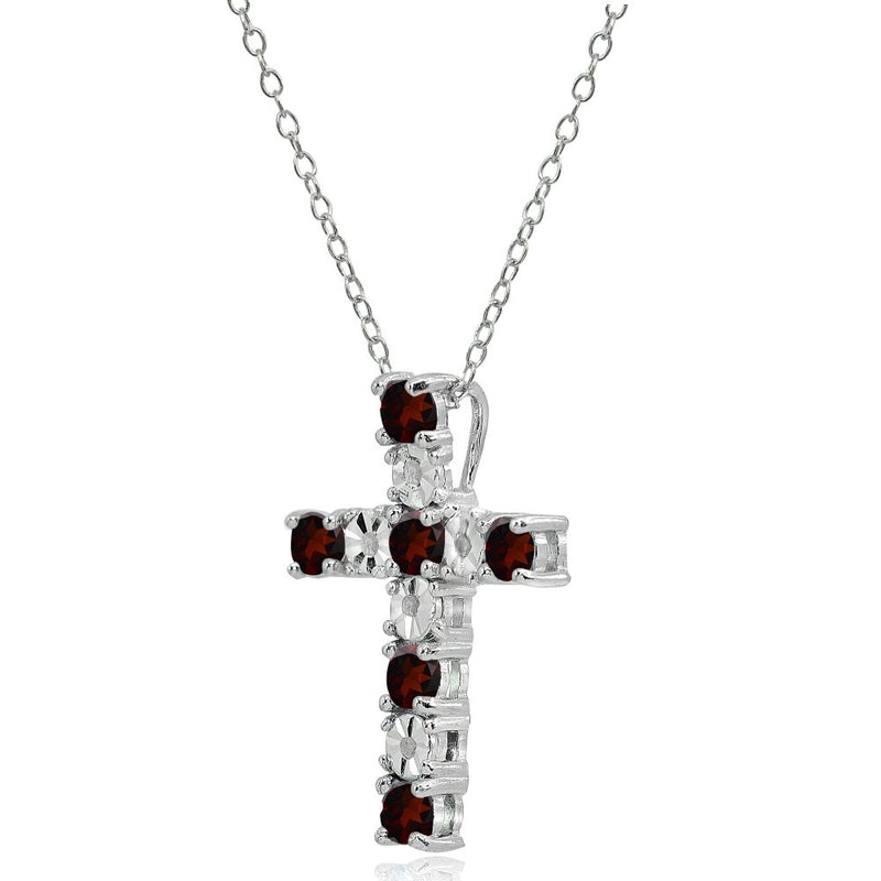 [Australia] - Sterling Silver Gemstone Cross Religious Pendant Necklace Garnet 