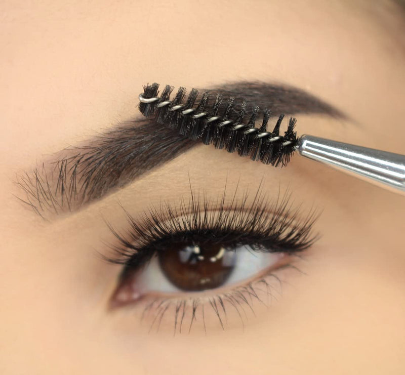 [Australia] - Duo Eyebrow Brush & Spoolie by Impora London. Flat, Angled Brush Perfect for Lining / Shaping Brows. Use with Gel, Cream or Powder Colours. Spoolie for Brows or Lashes. Black 