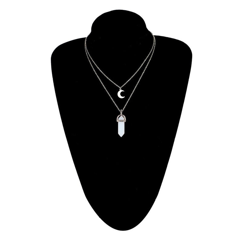[Australia] - Natural Stone MultiLayer Moon Choker Necklace Pendant Fashion Jewelry For Women Girls White Stone 