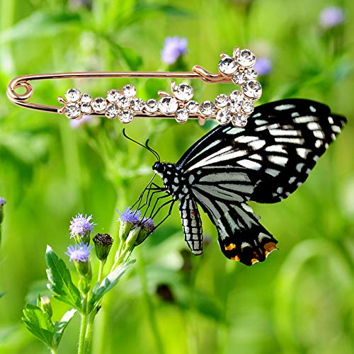 [Australia] - FEELMEM Butterfly Safety Pin Crystal Rhinstone Safety Pin Jewelry Wedding Bridal Dress Decorative for Women Girl rg + w 