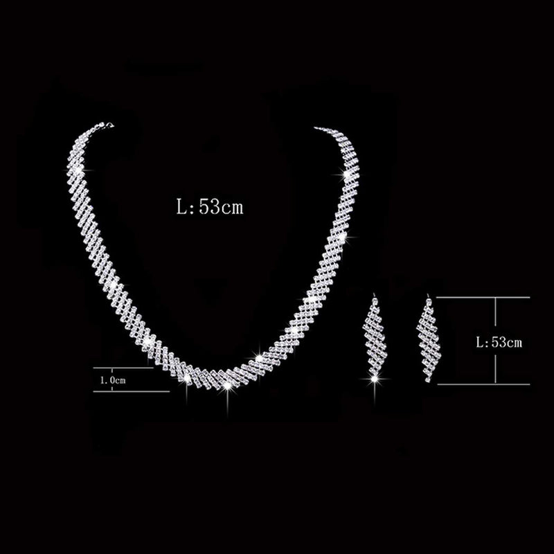 [Australia] - Unicra Bride Silver Necklace Earrings Set Crystal Bridal Wedding Jewelry Sets Rhinestone Choker Necklace for Women and Girls(3 piece set - 2 earrings and 1 necklace) (Silver 4) 