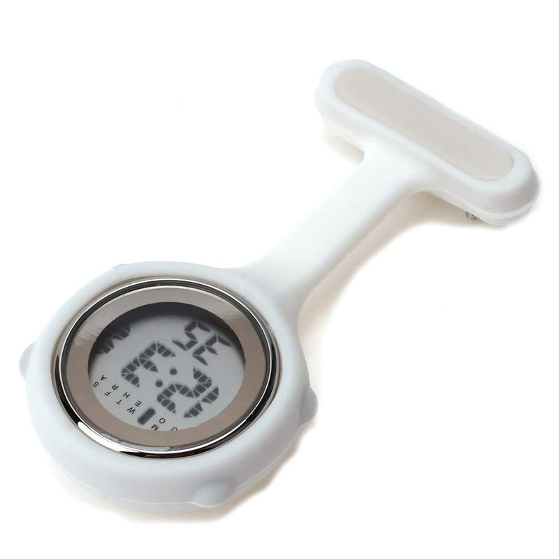 [Australia] - WONOLO Pin On Multi-Function Digital Silicone Fob Nurse Watch Night Lights Stopwatch for Women Men White 