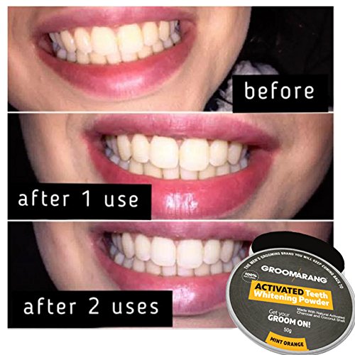 [Australia] - Groomarang Activated Charcoal And Coconut Shell Mint Orange Teeth Whitening Powder 50g FREE Bamboo Toothbrush 
