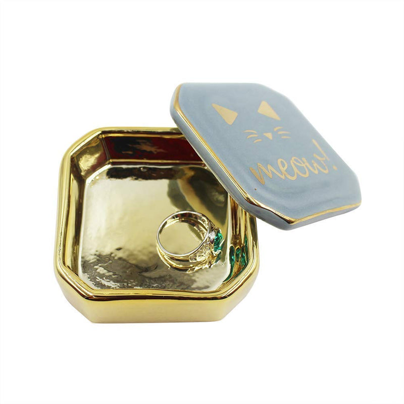 [Australia] - mossty Unicorn Jewelry Box Cat Trinket Organizer Ring Bearer Holder Earrings Storage Case with Lid Gift for Birthday Christmas Wedding Blue 