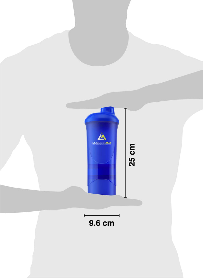 [Australia] - Protein shaker screw top 100% LEAK PROOF drinks bottle 500ml to 700ml by Musc (stunning blue transparent plus storage) Stunning Blue Transparent Plus Storage 