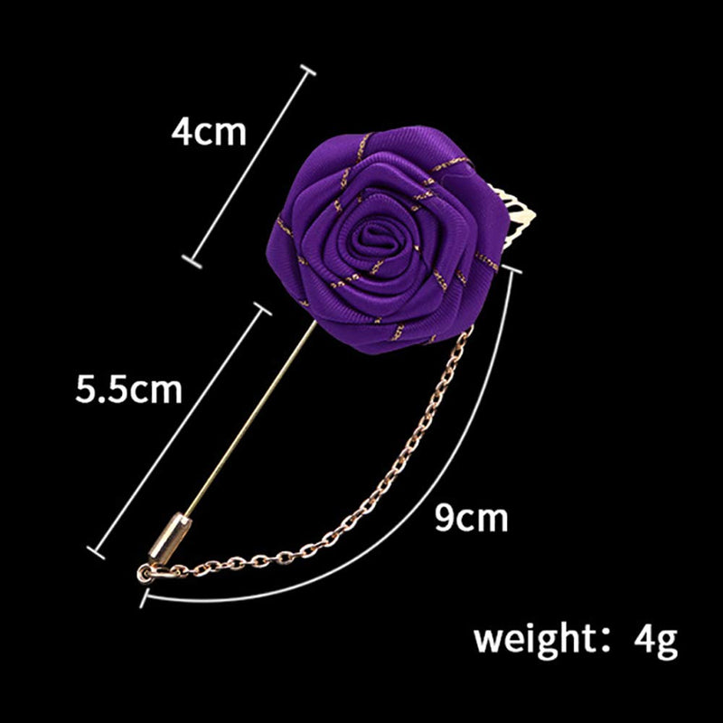 [Australia] - YOOE Men Cloth Rose Flower with Gold Leaf Brooch. Red Blue Rose Floral Lapel Stick Handmade Boutonniere Pins for Suit,Lapel Pin Wedding Brooch Purple 