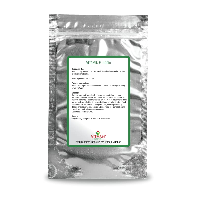 [Australia] - Vitamin E 400 IU, 120 Softgels 4 Month Supply, Natural Antioxidant Source Vitamin E, D-Alpha Tocopherol, High Potency and Absorption, Made for VitMan Nutrition (120) 
