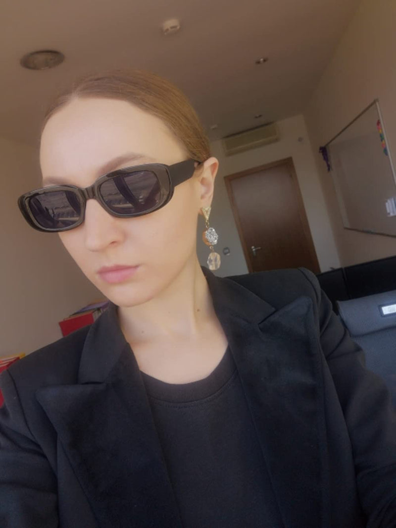 [Australia] - Retro Rectangle Sunglasses for Women/Men Driving Glasses 90’s Vintage Small Square Eyewear UV Protection Glasse Blue+rose Red 