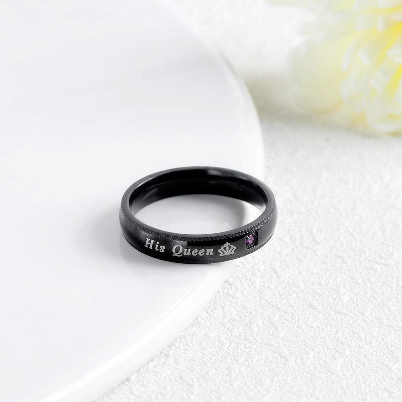 [Australia] - MONIYA Set of 2 His Queen Her King Rings Stainless Steel Wedding Engagement Band Matching Promise Rings For Couple Anniversary Jewelry Black Men 7 & Women 5 