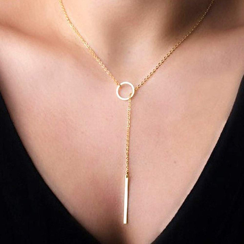 [Australia] - Highven Silver Gold Y Shape Necklace Lariat Necklace for Women Bar Necklace Bar Jewelry for Wife Gift Bar-Gold Set 