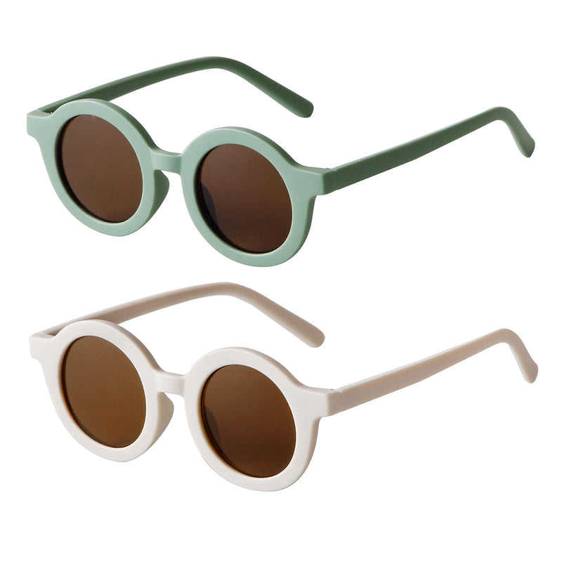 [Australia] - Kids Sunglasses Cute Round Glasses Shades for Little Girls Boys Children Gifts UV400 Protection Gafas De Sol Green+light Beige 