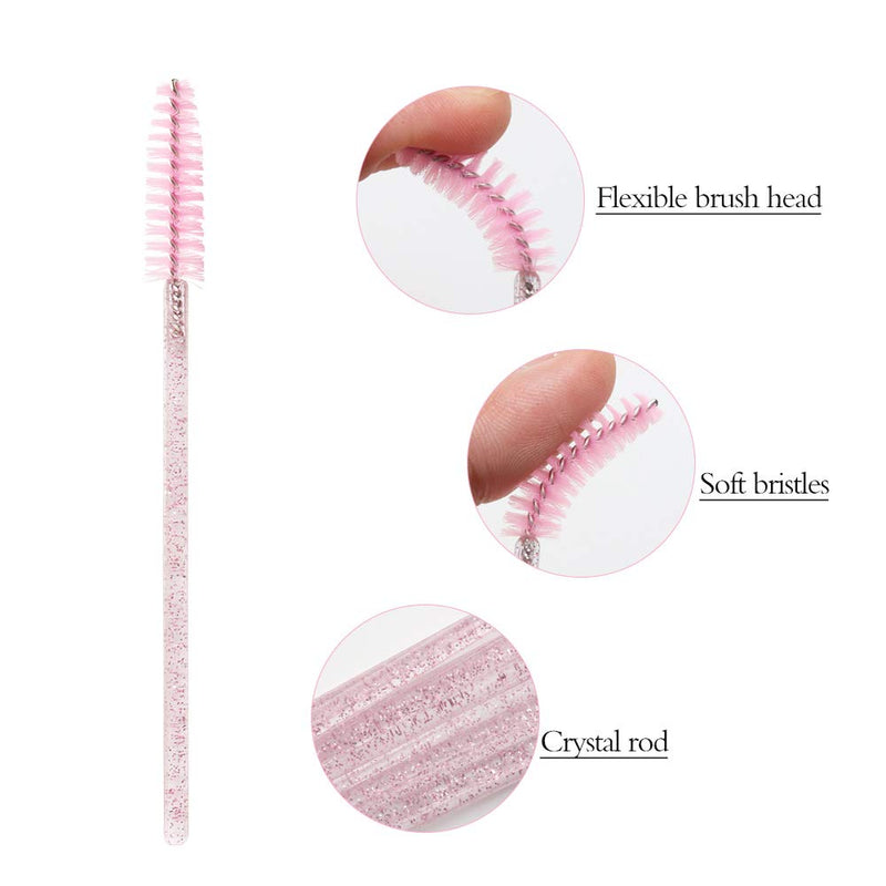 [Australia] - 300 Pack Mascara Wands Disposable Bulk Eyelash Extension Tool Lash Brushes Makeup Applicator Kit, Crystal Light Pink Handle - Pink Brush Head Crystal Light Pink-Pink 
