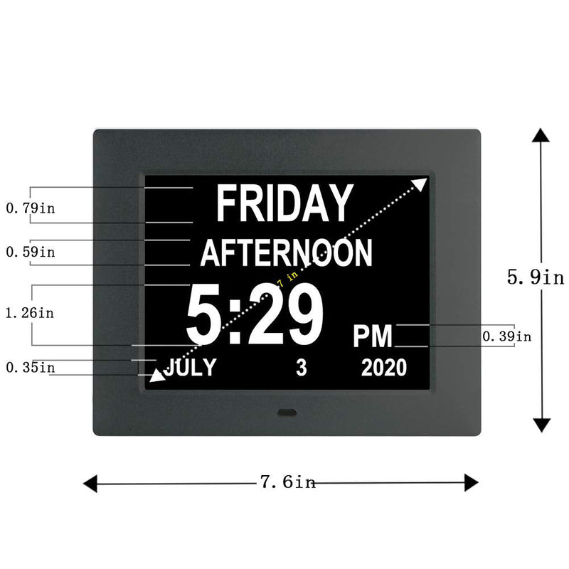 [Australia] - LaMi 7 inch Digital Day Calendar Clock with 8 Alarm ,Auto-Brightness,Extra Large Non-Abbreviated Date Day Time Dementia Clock for Elderly, Seniors,Vision Impaired 7 Inch Black 