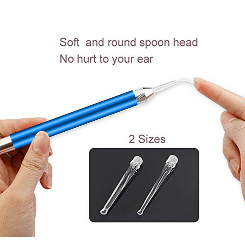 [Australia] - 2 Pcs Ear Wax Removal Tool with Light - Ear Pick Cleaner Kit for Kids and Adults, Earwax Spoon Digger & Tweezers for Ear Health Care Gift Set with Case (Blue) Blue 