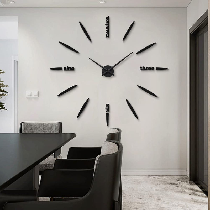 [Australia] - SIEMOO DIY Wall Clock, 3D Mirror Stickers Large Frameless Wall Clock Modern Design Watches Hours for Home Living Room Bedroom Office Decoration Gifts-Black Black 