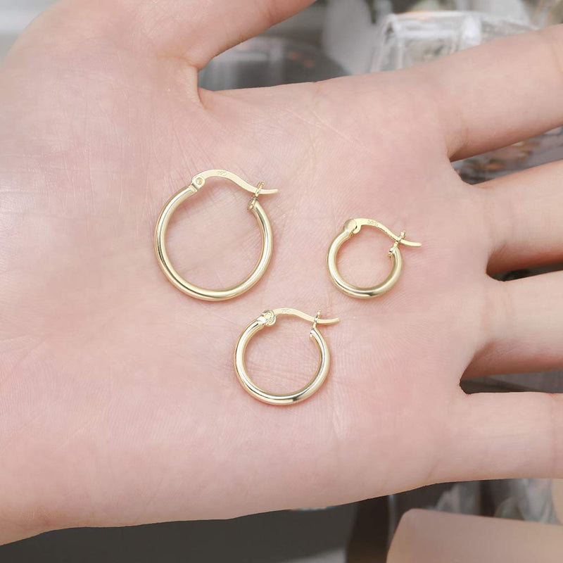 [Australia] - GULICX 3 Pairs Sterling Silver Small Hoop Stud Earrings Hypoallergenic Huggie Hinged Unisex Sleeper Hoops Earrings, Tiny Cartilage CZ Ball Earrings Piercing Jewellery for Women Girls Gold 3 pairs 13/16/20mm+2mm cz +ball earrings 