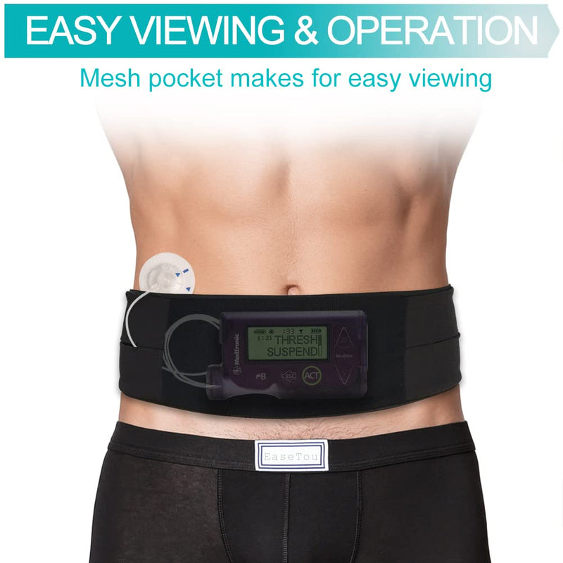 [Australia] - Adults Diabetic Pump Holder Belt See Through Mesh Pouch Medical Waist Band Accessories for T1D Diabetes Device Receiver Continuous Glucose Monitor Pumps CGM Epipen Supplies Women Men Black Large(Pack of 1) 