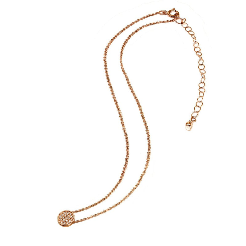 [Australia] - Sterling Silver Cubic Zirconia Round Circle Pave Dainty Short Choker Necklace with Extender rose-gold-flashed-silver 