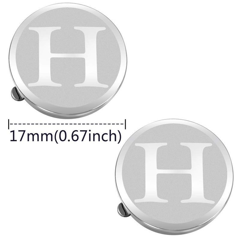 [Australia] - HAWSON Initials Button Cover Silver Color Cufflinks for Men Letter A-Z Formal Business Shirt Alphabet A-Z H 