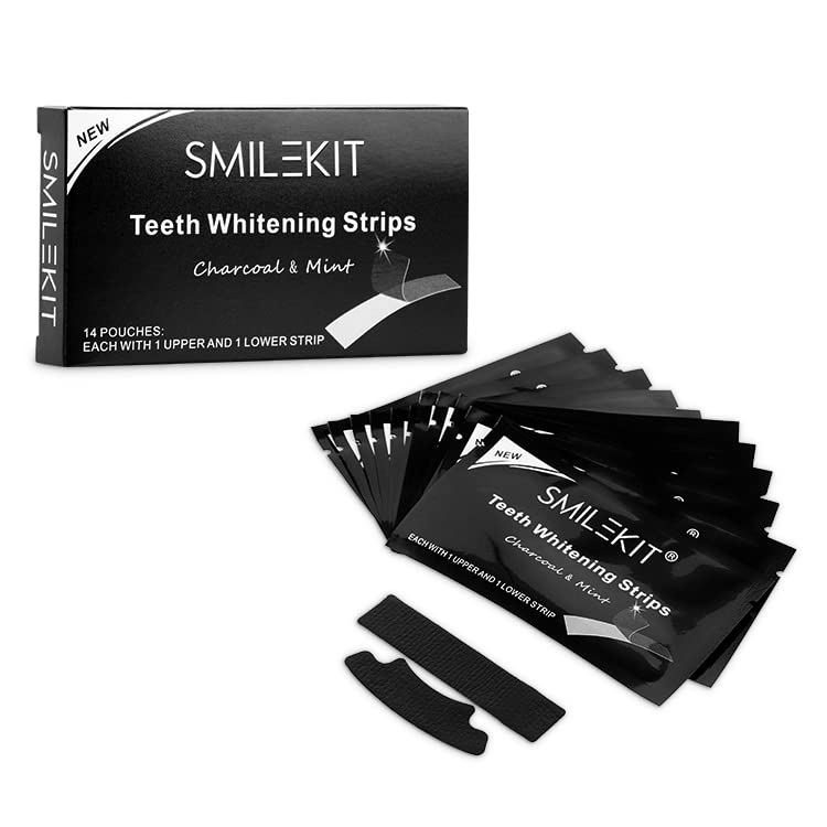 [Australia] - New Extra Strong Charcoal Mint Teeth Whitening Strips, Fast, Effective & Natural Teeth Whitener, Home Teeth Hygiene Bleaching Cleaning Stain Removing 28 Strips (14 Pouches) 