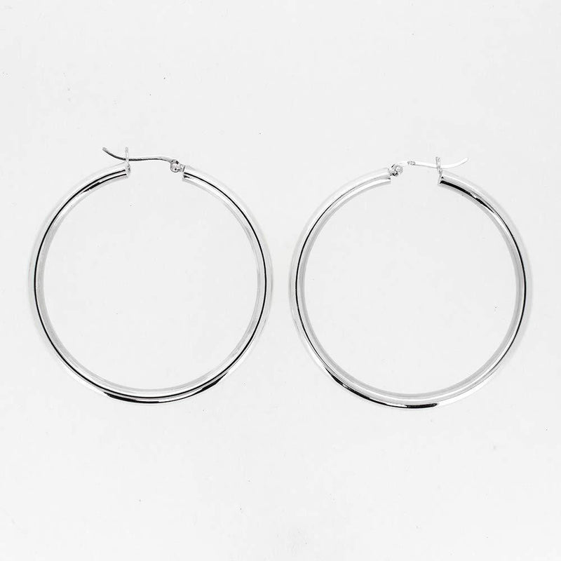 [Australia] - TreasureBay Trendy 4mm Bold Thick Shiny Hoop Earrings 925 Sterling Silver Hoops Earrings Gift for Women and Girls Available in Different Sizes 5.5 Cm 