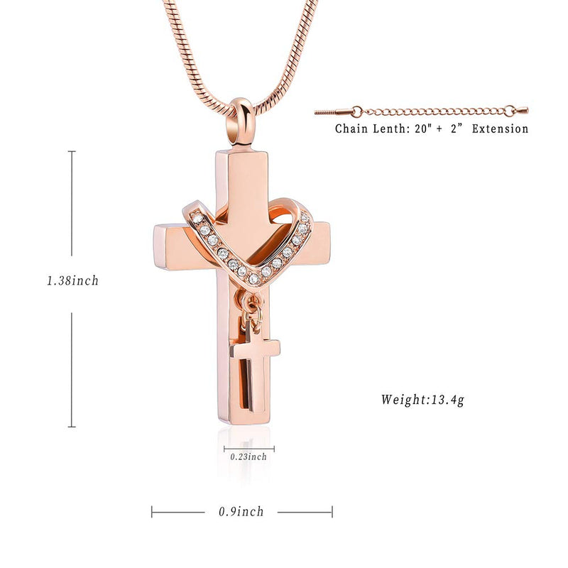 [Australia] - Stainless Steel Cross Memorial Cremation Ashes Urn Pendant Necklace Keepsake Jewelry Urn RoseGold 