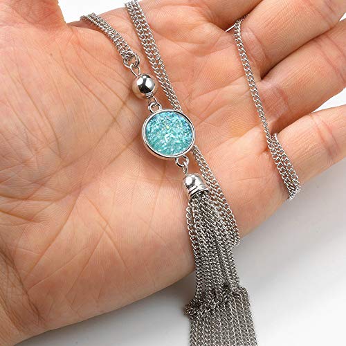 [Australia] - Long Chain Tassel Necklace Pendant Resin Sweater Chain Bohemian Style for Women, Change Color Light Blue 