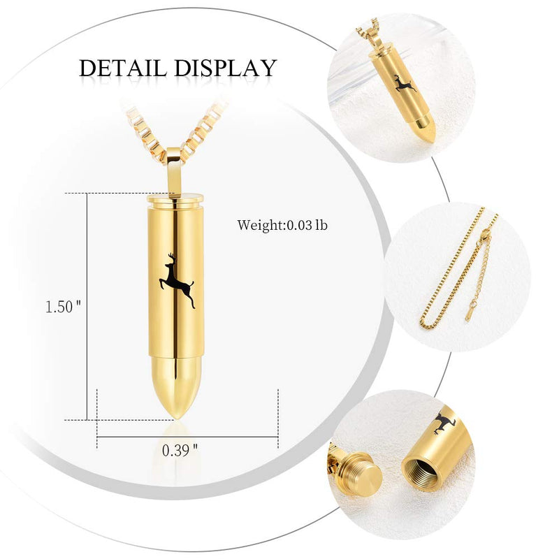 [Australia] - XSMZB Cremation Jewelry for Ashes Bullet Urn Necklace Stainless Steel Deer Pendant Ash Keepsake Memorial Jewelry for Men Women Gold 