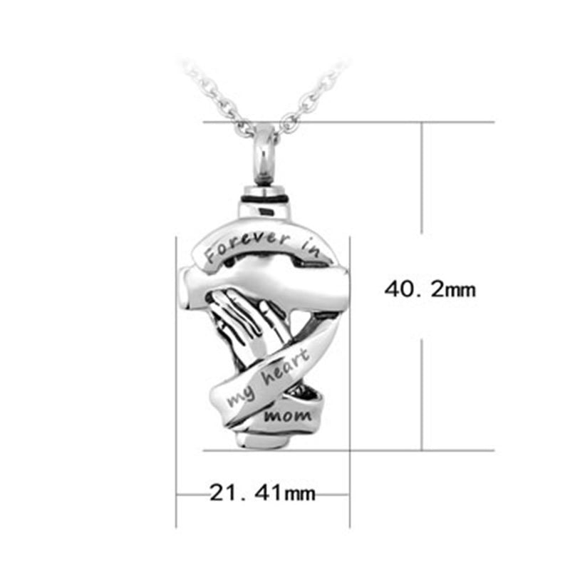 [Australia] - JewelryHouse Urn Cremation Ash Memorial Keepsake Cross Forever in My Heart Mom Stainless Steel Neckalce Cross 1 