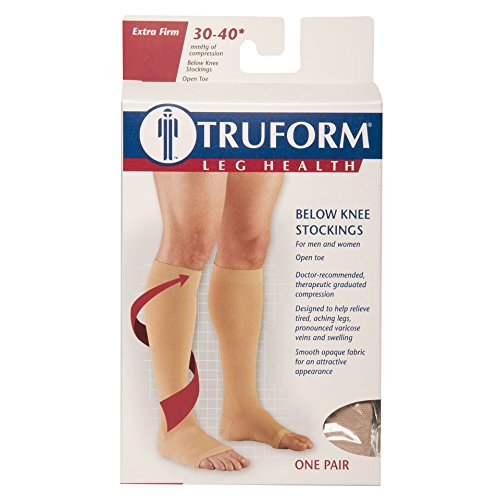 [Australia] - Truform 30-40 mmHg Compression Stockings for Men and Women, Knee High Length, Open Toe, Beige, Medium Medium (1 Pair) 